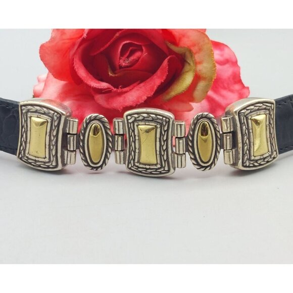 Black & Two Tone Silver & Gold Faux Croc Leather Western Belt Size M Cowgirl - Picture 4 of 7